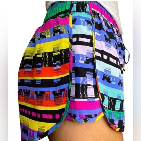 Rory Beca Purple Multi Color Eclectic Silk Drawstring Waist Shorts - Picture 3 of 9